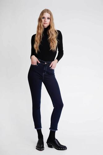 Sarah Lawrence γυναικείο τζην παντελόνι cropped ψηλόμεσο με διακοσμητικά ξέφτια - 2-450035 Denim Blue Σκούρο